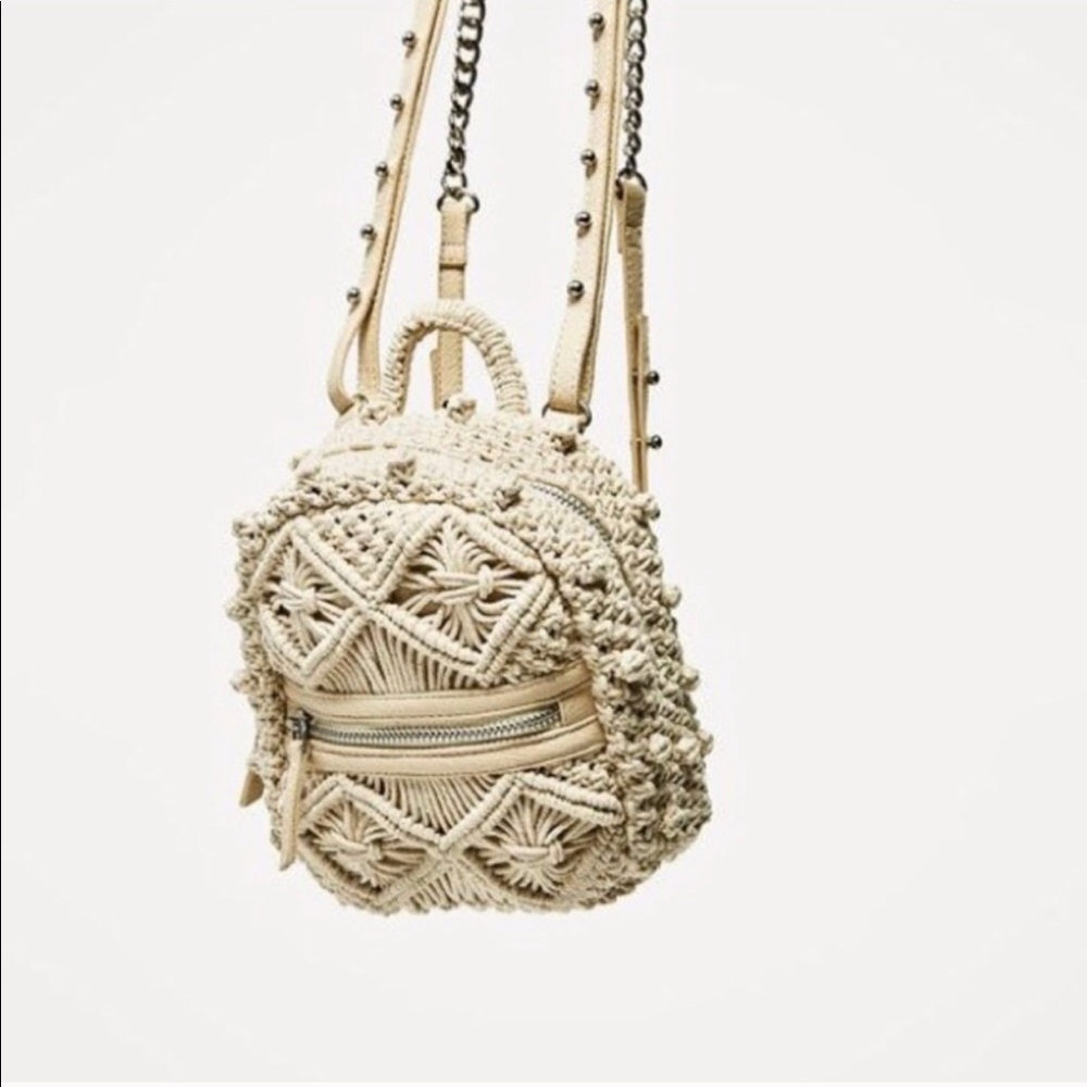 Zara Cream Woven Backpack
